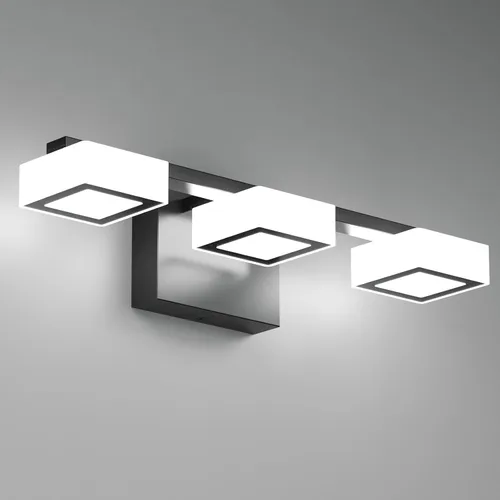 Luminarias LED Modernas de Baño Sobre Espejo, 3 Luces de Tocador Regulables, Luz de Tocador de Baño Acrílica Negro Mate, 2700K-6500K Ajustable,