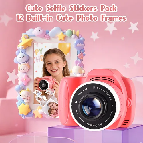 Miniatura 6 de Cámara digital para niños con videojuegos, cámara digital para niños Fhd 1080P, videocámara digital para niños con proyector Stent para regalos, rosa
