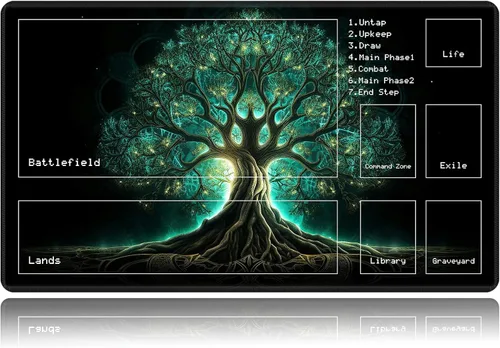 Miniatura 33 de Tapete de juego para MTG, tapete de juego de cartas, base de goma antideslizante y cosido, tapete de juego TCG de 24 x 14 pulgadas para MTG y otros