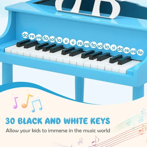 Miniatura 3 de Goplus Piano de juguete clásico para niños de 30 teclas, mini piano de madera estilo grand con banco, tapa para piano, estante para música, juguete