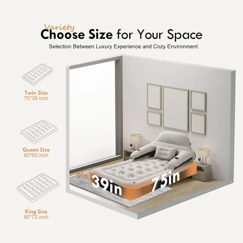 Miniatura 6 de DIMAR GARDEN Colchón de aire tamaño twin con cabecera y almohadas, cama inflable