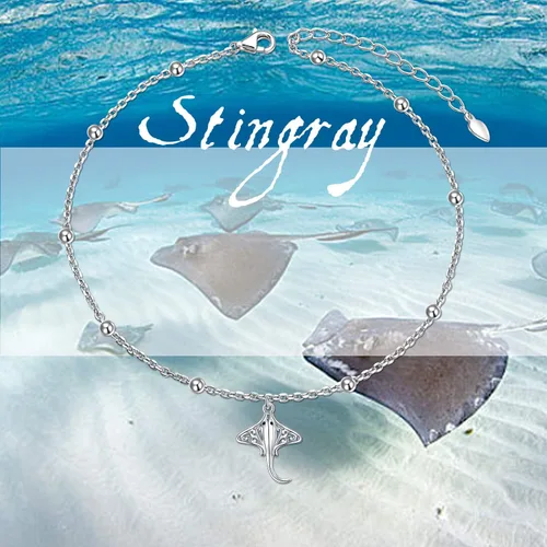 Miniatura 3 de Ladytree Tobillera para mujer de plata de ley 925, diseño de conejo, mantarraya, pulpo, cuentas, ajustable, tema de pie, pulsera de tobillo