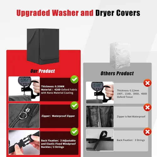 Miniatura 6 de Funda para Lavadora de Carga Frontal, Oxford 420D Resistente, Impermeable, Ajuste Universal