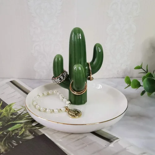 Miniatura 4 de AUTOARK Bandeja de joyería con soporte de anillo de cactus, organizador de exhibición de joyería de escritorio, decoración de oficina y hogar
