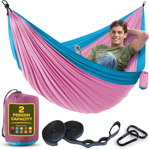 Hamaca Duradera con Capacidad de 500 Libras, Silla Hamaca de Camping de Nylon - Tamaños Doble o Individual con Correas para Árboles y Bolsa de
