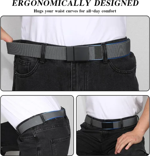 Miniatura 3 de SANSTHS Mens Belt 1.5", Casual Web Golf Ratchet Belts for Men, Stretch Nylon Work Belts with Flip Top Buckle, Black Grey