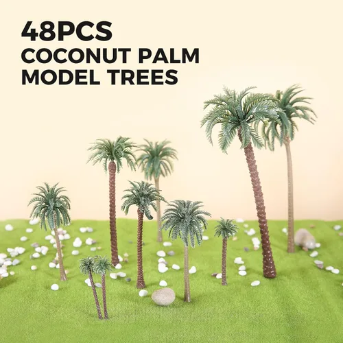 Miniatura 2 de Yetaha 48 piezas de árboles modelo de palmera de coco, modelo de paisaje, palmera de plástico, paisaje en miniatura, paisaje en diorama, árbol
