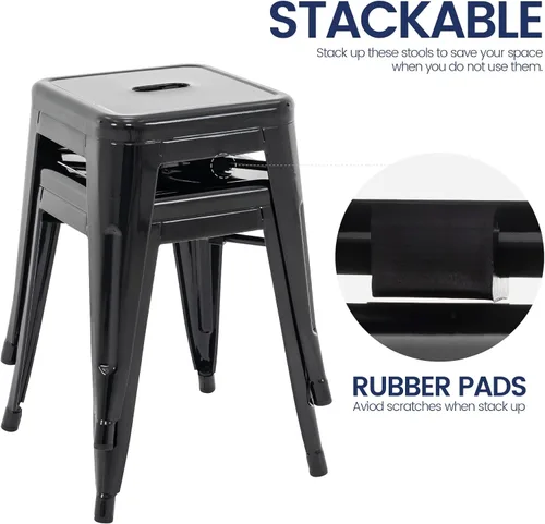 Miniatura 6 de Brage Living Juego de 2 taburetes industriales de metal de 18 pulgadas, taburetes cortos apilables para aula, sillas de comedor de metal sin espalda
