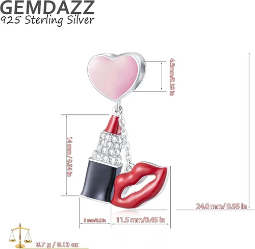 Miniatura 5 de Juego de dijes de San Valentín, colgante de taza de café y abalorios labiales rojos, en plata de ley 925, regalo para noviaesposa