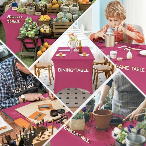Miniatura 26 de Famstar Paño de Mesa Negro de 4 Pies de Elastano, Paño de Mesa Ajustado para Mesas Rectangulares, Fundas Elásticas Lavables Sin Arrugas