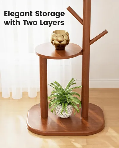 Miniatura 3 de Pipishell Perchero, árbol de pasillo independiente con 8 ganchos y estante de almacenamiento, base de madera maciza, perchero de 66.3 pulgadas