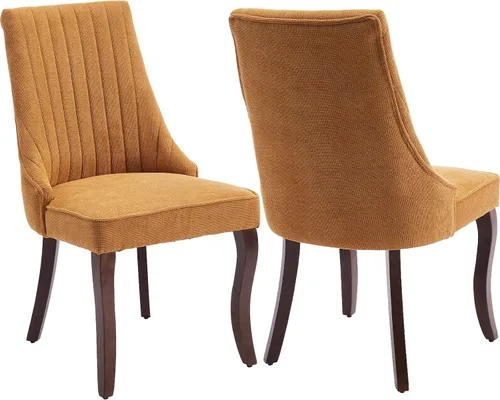 Miniatura 10 de Juego de 2 sillas de comedor modernas de mediados de siglo, tapizadas de tela beige, sillas de cocina y comedor, sillas de cocina con patas