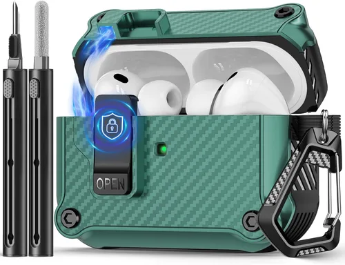 Miniatura 28 de Pohgelan - Funda compatible con AirPods Pro 2ª/1ª (azul) Cerradura magnética automática con kit de limpieza, compatible con Magsafe