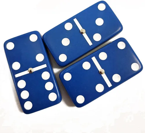 Miniatura 8 de Marion Dominó doble 6 azul de tamaño jumbo de torneo profesional con giradores en elegante caja de terciopelo negro.
