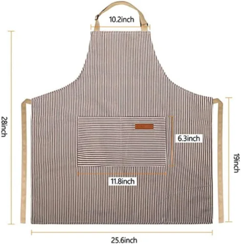 Miniatura 6 de RUIBOLU Delantal ajustable con 2 bolsillos, delantales de algodón para cocinar, para mujeres, hombres, chef restaurante, barbacoa, pintura Rayas