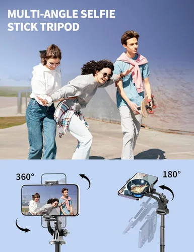 Miniatura 5 de Trípode de aluminio de 71" para teléfono, trípodes de viaje para iPhone con control remoto, trípode de selfie para celular extensible compatible