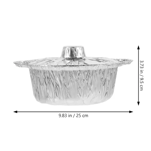 Miniatura 6 de 5 juegos de sartenes redondas de aluminio con tapa, 60.9 fl oz, bandeja de papel de aluminio para hornear, olla de camping, utensilios de cocina