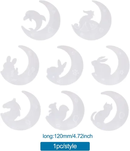 Miniatura 6 de Craftdady 8 moldes de silicona de luna creciente para animales, conejo, delfín, gato, ardilla, caballo, caballito de mar, moldes de fundición