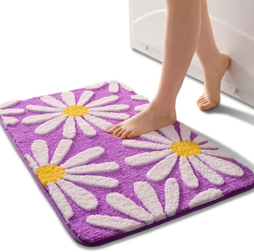 Miniatura 30 de QJHOMO Alfombra de baño azul con diseño de margaritas, decoración de flores blancas y amarillas, alfombra antideslizante de microfibra, súper Azul