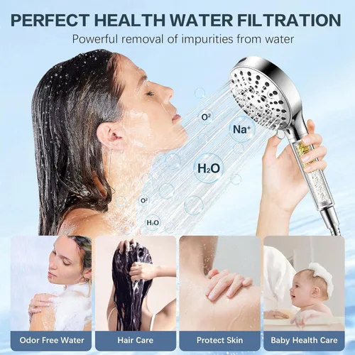 Miniatura 5 de BRIGHT SHOWERS Cabezal de ducha filtrado con mano, cabezal de ducha de 9 modos de pulverización de alta presión con manguera larga y soporte, filtro