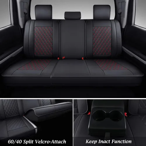 Miniatura 5 de Coverado Tundra - Juego completo de fundas de asiento de automóvil de cuero para camiones, fundas de asiento de automóvil, protector de ajuste Rojo