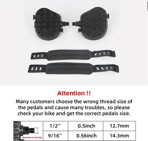 Miniatura 2 de 1/2 9/16Exercise Bike Pedals for Indoor Bike, Stationary Bike, Spin Bike, Gym Pedals with Toe Clips, 1 Pair