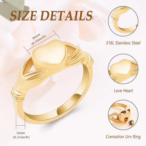 Miniatura 2 de Minicremation Anillo de urna de cremación para cenizas para mujer, anillo de dedo de corazón de acero inoxidable, impermeable, recuerdo