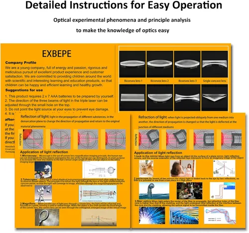 Miniatura 7 de EXBEPE Conjunto de experimentos de física óptica Prismas Lente convexa Triple refracción láser de la escuela Refracción Luz de la escuela Refracción