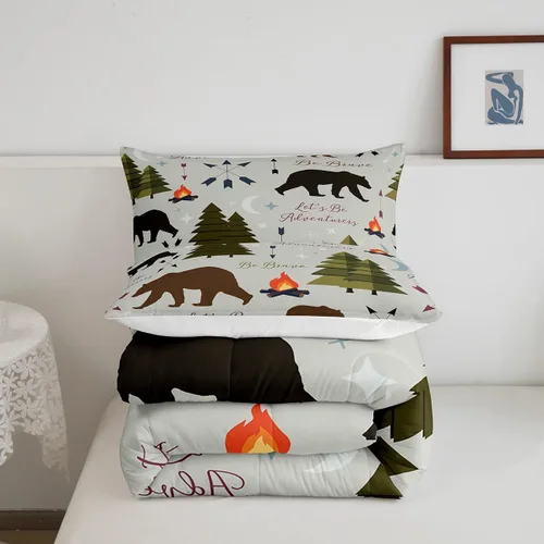 Miniatura 5 de Juego de ropa de cama Happy Camping de Homewish, tamaño individual, con diseño de osos cazadores y pinos, para niños, hombres, adultos, decoración