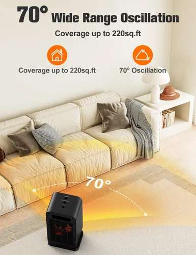 Miniatura 6 de BALKO Calentador de espacio, calentadores eléctricos portátiles para uso en interiores con termostato, modo de ventilador, control remoto