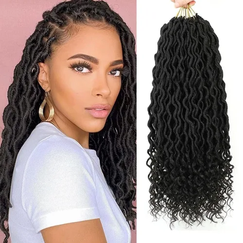 Miniatura 27 de Cabello de Ganchillo Goddess Locs - 8 Paquetes de 12 Pulgadas de Cabello Rizado Faux Locs de Ganchillo para Mujeres Negras, Cabello Rizado 1B-30#