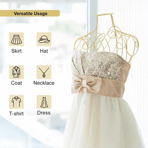 Miniatura 4 de Maniquí con forma de vestido y torso con soporte de metal, maniquí femenino con altura ajustable para exhibición de ropa, dorado