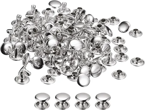 Miniatura 12 de uxcell 100 juegos de remaches de cuero, remaches de doble tapa de 0.236 x 0.315 pulgadas, remaches de metal para reparación de cuero, manualidades