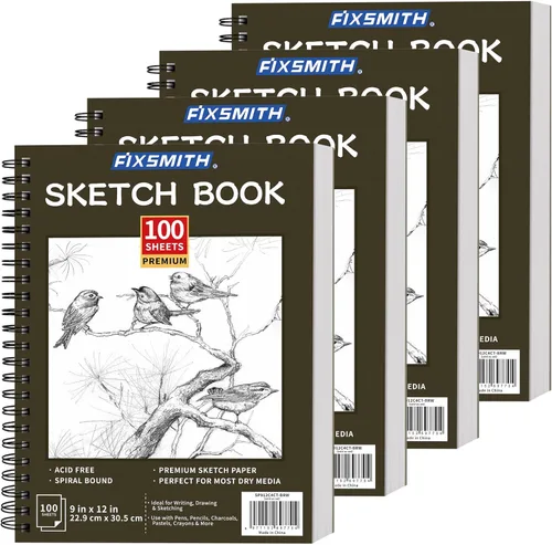 Miniatura 8 de FIXSMITH Cuaderno de bocetos de 5.5"X8.5" 100 hojas (68 lb/100gsm) Cuaderno de bocetos Papel de dibujo libre de ácido Bloc de bocetos de Negro