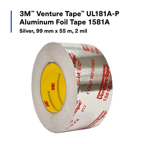 Miniatura 3 de Cinta de lámina de aluminio 3M Venture Tape UL181A-P 1581A, sellado de conductos rígidos y flexibles, duradera, adherencia en clima frío, 3.89