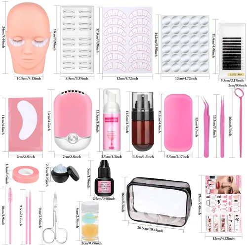 Miniatura 3 de Kit profesional de 404 suministros para extensiones de pestañas con racimos de pestañas, abanico de pestañas, pegamento de extensión, removedor