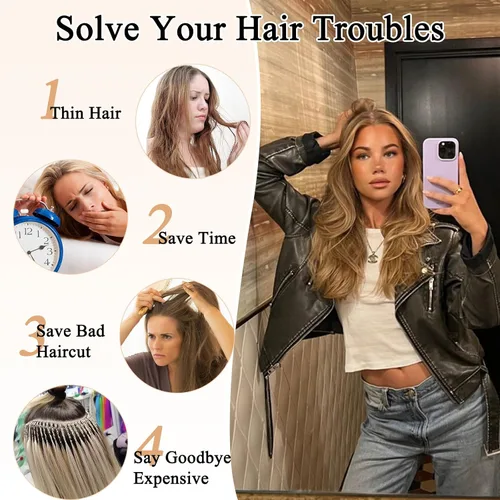 Miniatura 8 de FREEMEIGE 4 piezas de extensiones de cabello con clip, extensiones de cabello largas y gruesas con capas rectas de 20 pulgadas, extensiones