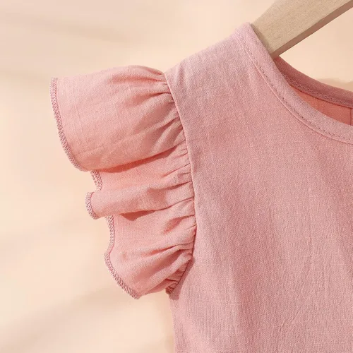 Miniatura 4 de Vestido de verano para niña pequeña de algodón lino con volantes halter sin mangas para niños casual playa fiesta 2-7 años