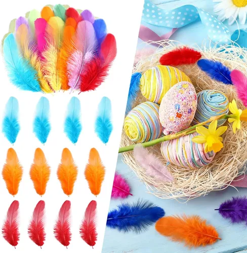 THARAHT Plumas coloridas de gallo artesanal, 300 plumas de colores de 3 a 5 pulgadas, a granel para jardín de infantes, manualidades, boda, hogar,