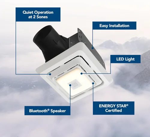 Miniatura 2 de Broan-NuTone® Roomside Series - Ventilador de escape de baño con altavoz Bluetooth con luz LED, 70 CFM 2 Sones, ENERGY STAR