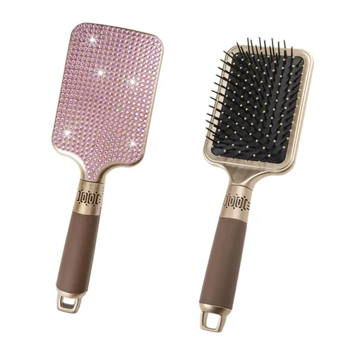 Fshion - Cepillo de masaje hecho a mano con cojín de aire de cristal rosa, cepillo de pelo brillante de alta calidad, peine de pelo desenredante con