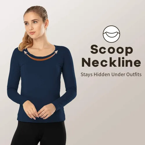 Miniatura 59 de MANCYFIT Tops térmicos para mujer, camisa con forro polar, manga larga, capa base, cuello en V