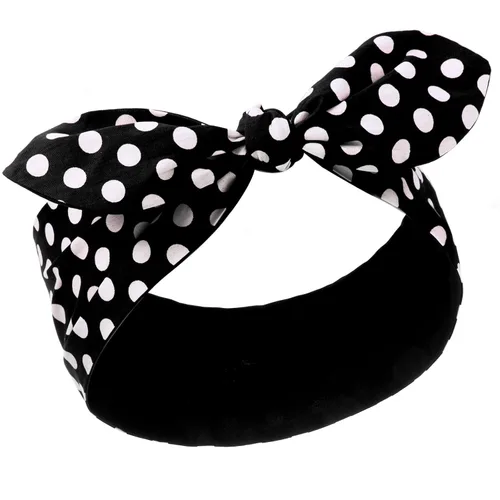 Hicarer Diadema de lunares negros con lazo, bandana vintage con alambre, accesorios para el cabello retro de los años 50, diadema con alambre para