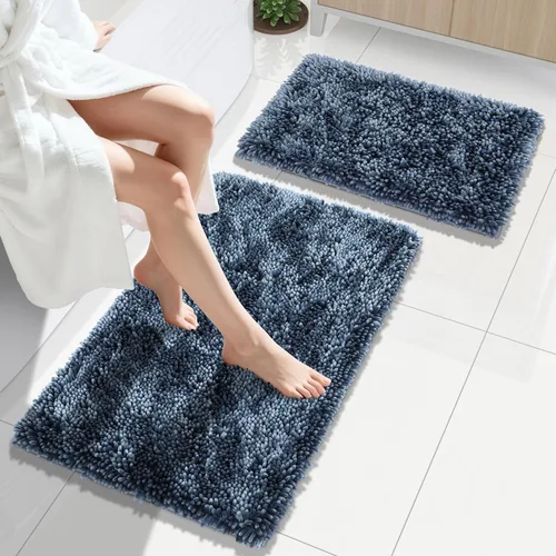 Miniatura 37 de Yimobra Juego de 2 alfombras de baño, alfombra de baño suave y absorbente y alfombra de inodoro en forma de U con respaldo antideslizante, alfombras