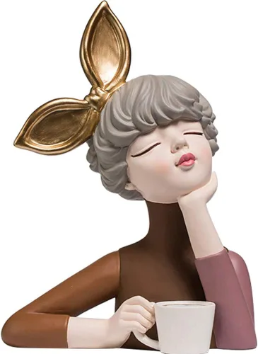 Miniatura 5 de Figura decorativa de resina para niña, adorno creativo, esculturas y estatuas para el hogar, oficina, sala de estar, mesa, lazo con verde manzana