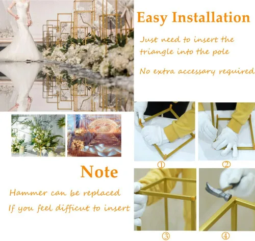Miniatura 6 de LOYALHEARTDY Soporte de flores de boda dorado, soporte de columna de metal geométrico para boda, estante de exhibición de flores, centro de mesa