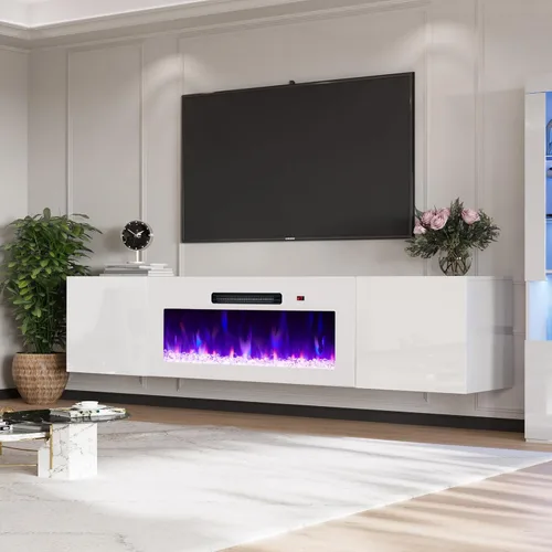 Miniatura 12 de AMERLIFE Soporte de TV Flotante con Chimenea Eléctrica de 36 Pulgadas, Centro de Entretenimiento de Chimenea Montado en la Pared con Acabado de Alto