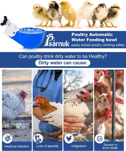 Miniatura 2 de Vasos para beber pollo (paquete de 8) con broca de 3/8 pulgadas, color azul Automatic Poultry Drinker Feeder Kit for Chickens, Ducks, Turkeys