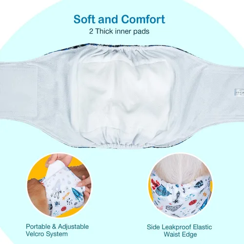 Miniatura 5 de Pet Soft Bandas para el vientre para perros – 3 paquetes de pañales reutilizables para perros machos, envolturas de pañales para perros machos