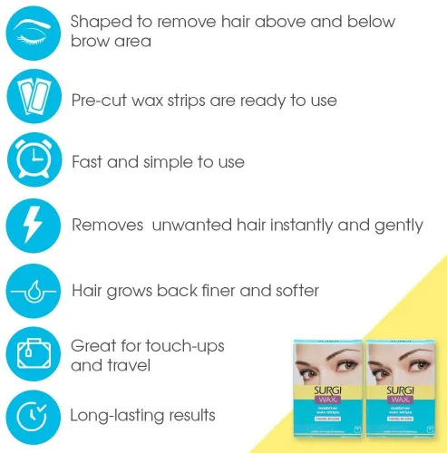 Miniatura 2 de Surgiwax Tiras de cera para cejas, tiras de cera facial para depilación de mujeres, tiras de cera listas para usar para cejas perfectamente